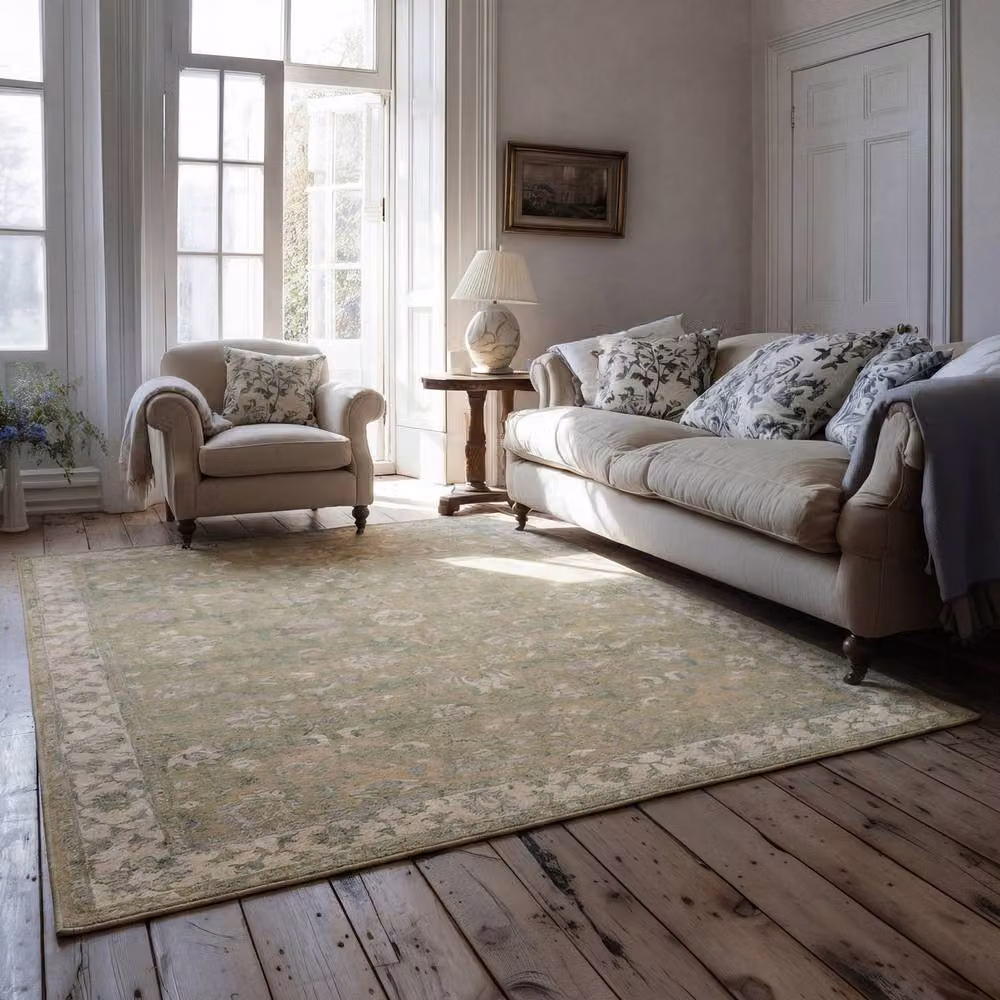 Kukoon Floral Vintage Washable Soft Machine Washable Rug in Green and Gold, W: 240 cm, D: 330 cm – 2
