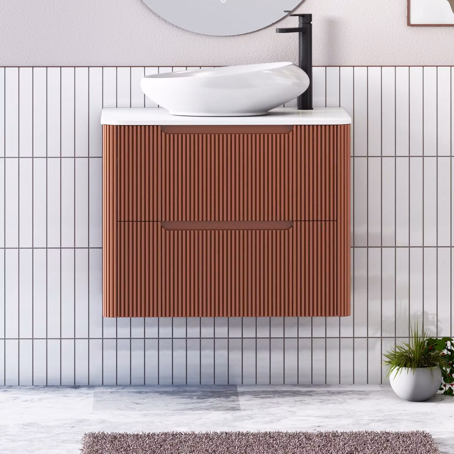 Royal Bathrooms Avenza Wall Hung Vanity Unit with Nova Basin, Terracotta and White, 60 cm