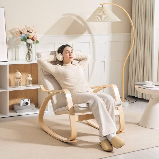 HOMCOM Modern Fabric Rocking Chair with Armrests in Beige