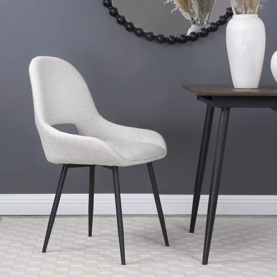 Home Garden Direct Pebble Set of 2 Bouclé Fabric Dining Chairs in Light Grey and Cream – 3