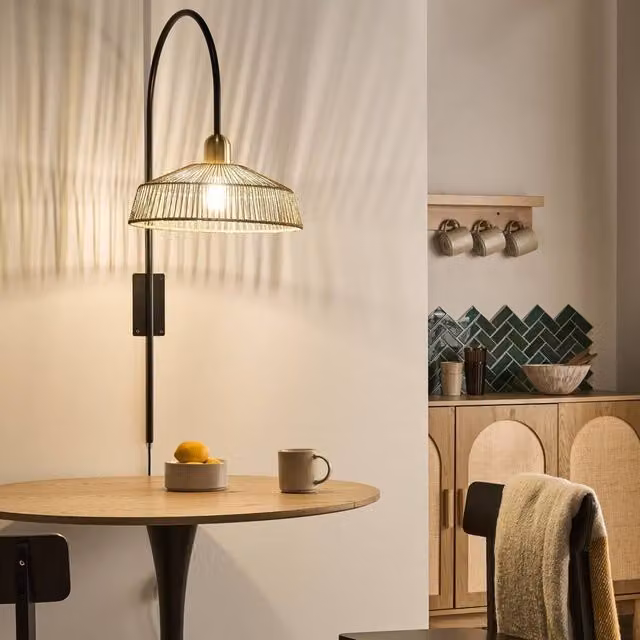 Wyld and Coco Handmade Natural Beige Paper Rope Wall Lamp with Black Metal Base – 1
