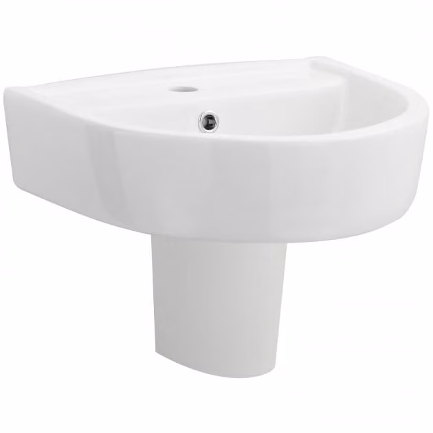 Royal Bathrooms Provost Round Ceramic Bathroom Basin and Semi Pedestal with 1 Tap Hole, White, Diameter: 42 cm