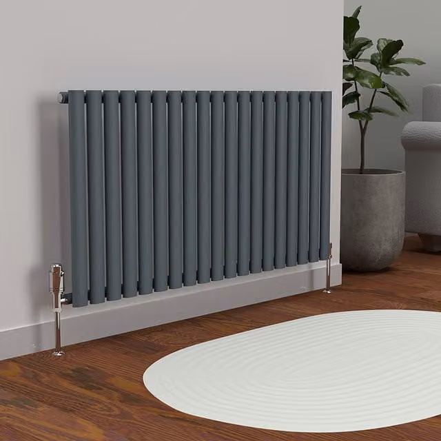 Lux Heat Oval Horizontal Coloured Radiator in Slate Grey, W: 114.0 cm, H: 60.0 cm