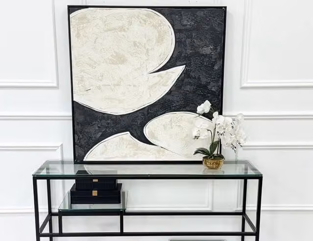 Modish Furnishing Modern Abstract Geometric Canvas Wall Art in Black and Beige