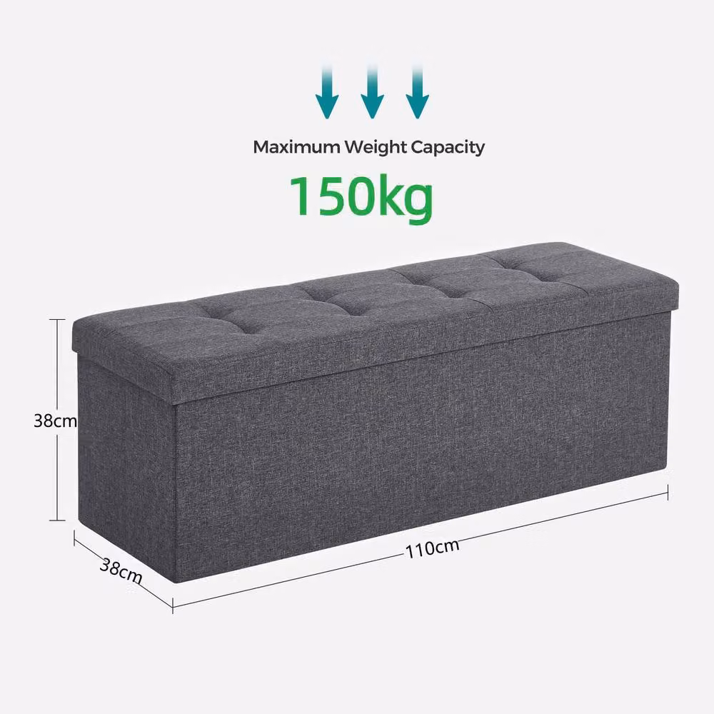Dprodo Linen Storage Ottoman and Folding Foot Rest Stool in Dark Grey, W/D/H: 110 x 38 x 38 cm – 3