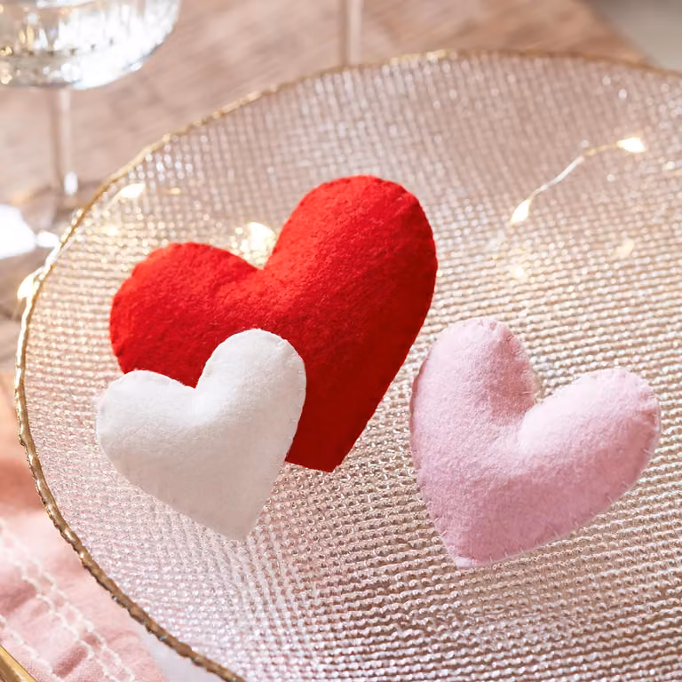 Set of 3 Red and Pink Felt Heart Tabletop Decorations