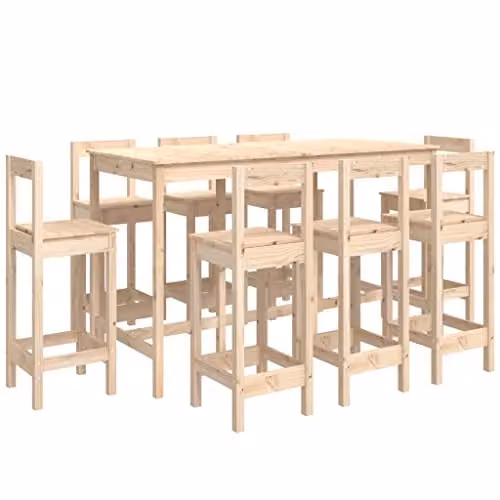 vidaXL 9 Piece Rustic Brown Solid Wood Pine Bar Set with Rectangular Table and Chairs