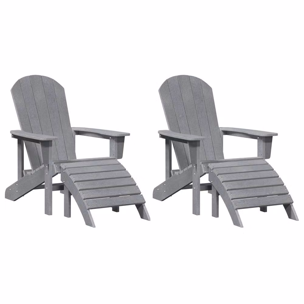 Berkfield Home Adirondack Lounge Chairs with Footrests, 2 Piece Set, Light Grey HDPE – 2