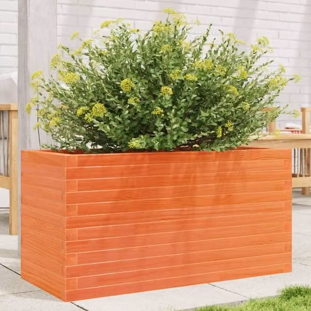 Berkfield Home Waxed Pine Garden Planter Tub in Brown, W/D/H: 90 x 40 x 45.5 cm