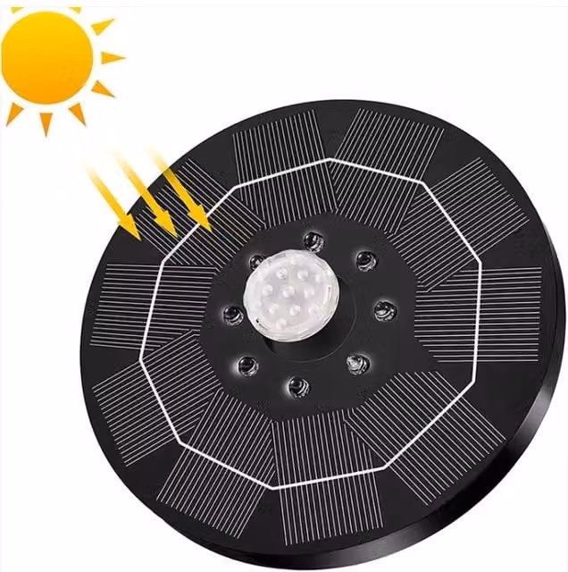 NESTLUNE Solar Fountain Pump with LED Lights and Battery Backup in Black, W: 100 cm, D: 15 cm