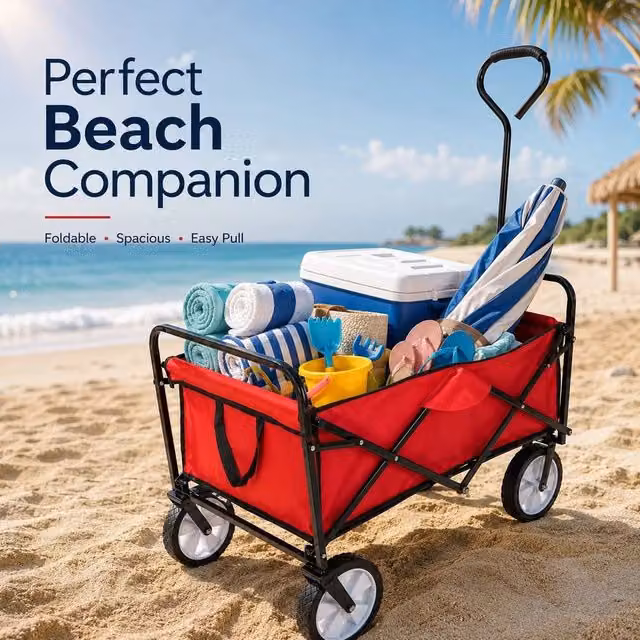 EONLION Collapsible Folding Festival Trolley Wagon in Red
