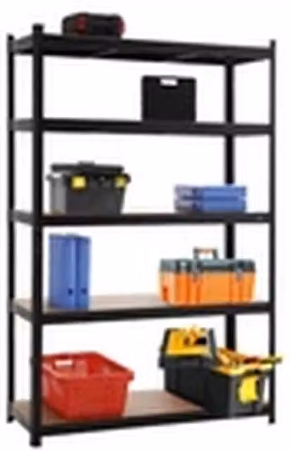 EONLION Black Metal and MDF 5-Tier Freestanding Garage Shelving Unit, H 180 x W 120 x D 45 cm – 1