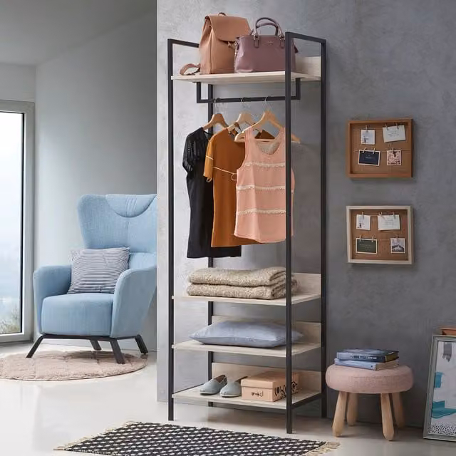 Timber Art Design Zahra 4 Tier Double Open Wardrobe Storage Cupboard in Ash Oak