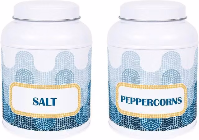 Purely Home Mosaic Waves Salt and Peppercorn Canisters in Blue and White Ceramic
