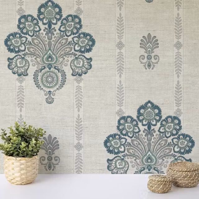 Wallquest Caspia Indian Flower Botanical Floral Ethnic Wallpaper in Petrol Teal