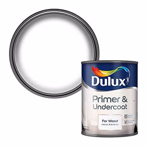 Dulux White Water Based Quick Drying Primer and Undercoat Paint for Wood, 0.75 l – 1