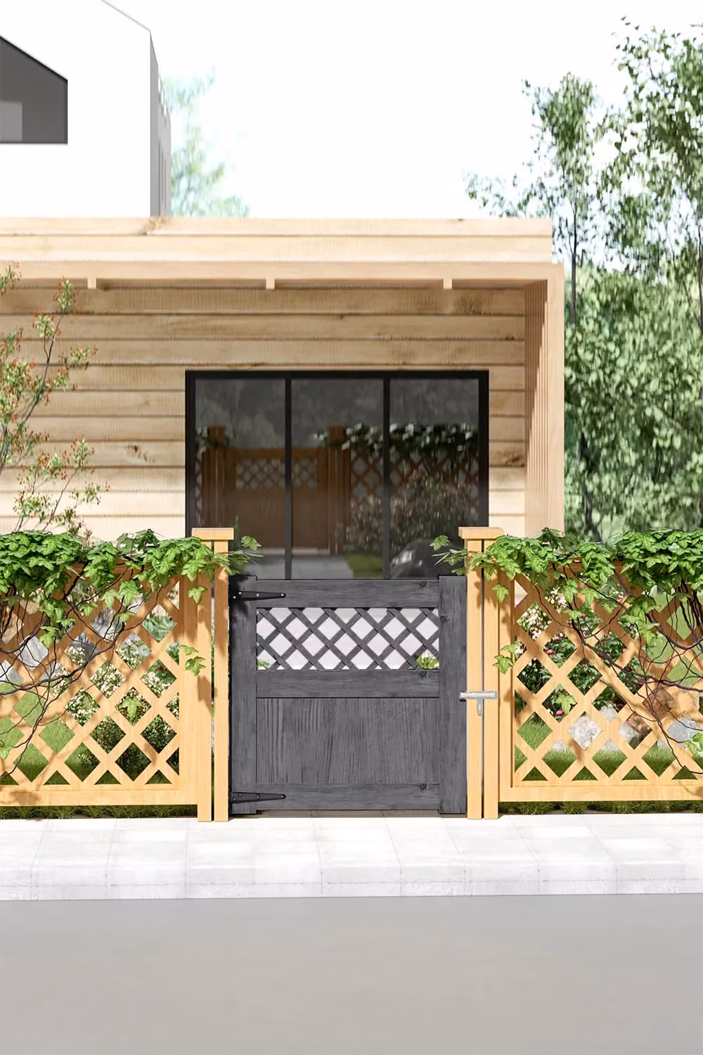 Living and Home Rhombus Wooden Garden Fence Gate, Dark Grey, Width: 90 cm – 3