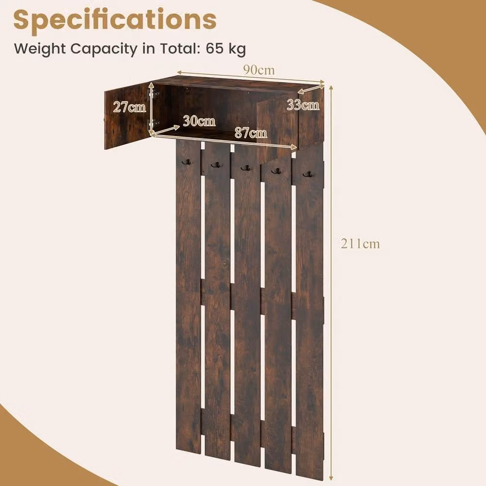 FORGEVIO Wall Mounted Coat and Clothes Rack in Brown Rubberwood – 2