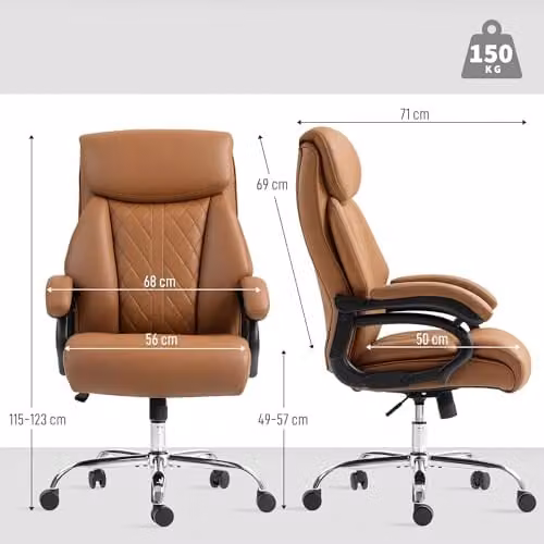 HOMCOM Executive Office Chair in Brown Synthetic Leather with Armrests and Castors – 6
