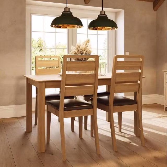 FWStyle 4 Seat Extendable Rectangular Oak Dining Table Set in Brown