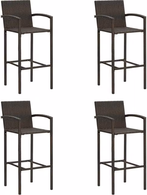 Berkfield Home Set of 4 Brown Poly Rattan and Metal Bar Stools – 1