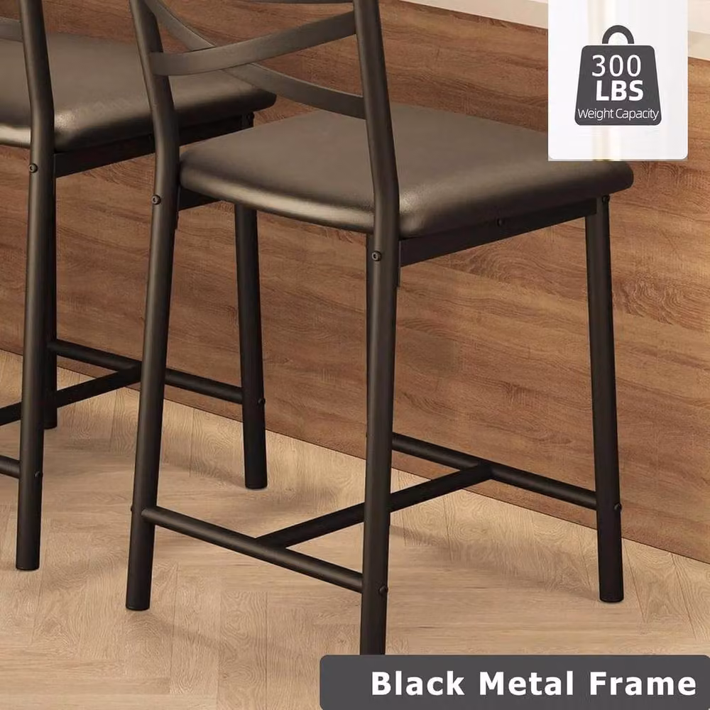 VOGREX Set of 2 Black Synthetic Leather and Metal Counter Height Bar Stools – 4