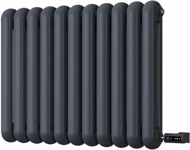 Sherwood Anthracite Round Top 2 Column Thermostatic WiFi Electric Radiator H: 78.5 cm, W: 60 cm