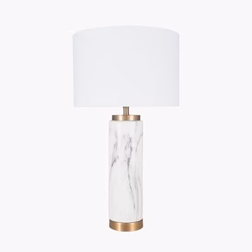 Pacific Lifestyle Art Deco Ceramic Table Lamp in White and Grey with Metal Accents, H 55 cm x W 30 cm x D 30 cm – 2