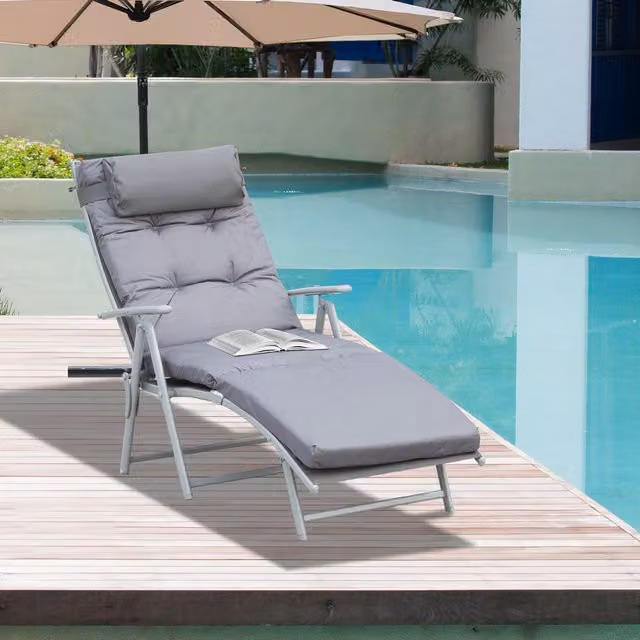 Outsunny Outdoor Patio Sun Lounger in Grey with Weatherproof Cushion and Powder Coated Steel Frame