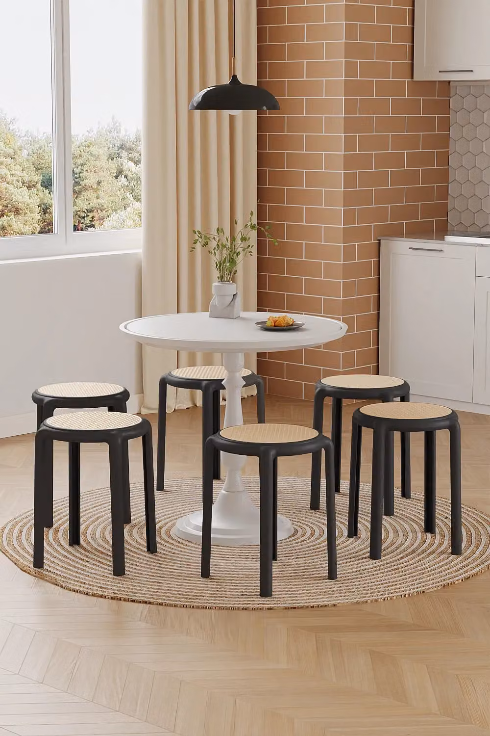 Living and Home Set of 6 Black Plastic Stackable Backless Stools – 3