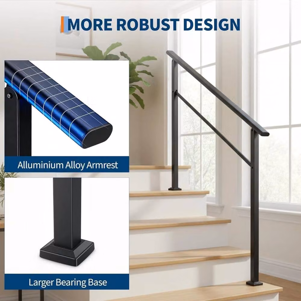 VOGREX Black Non-Slip Outdoor Stair Handrail Kit with 4 Steps, Aluminium and Iron Construction – 5