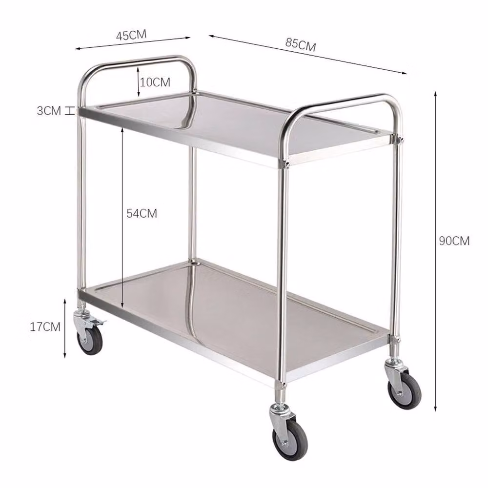 NESTLUNE 2 Tier Stainless Steel Catering Kitchen Trolley in Silver