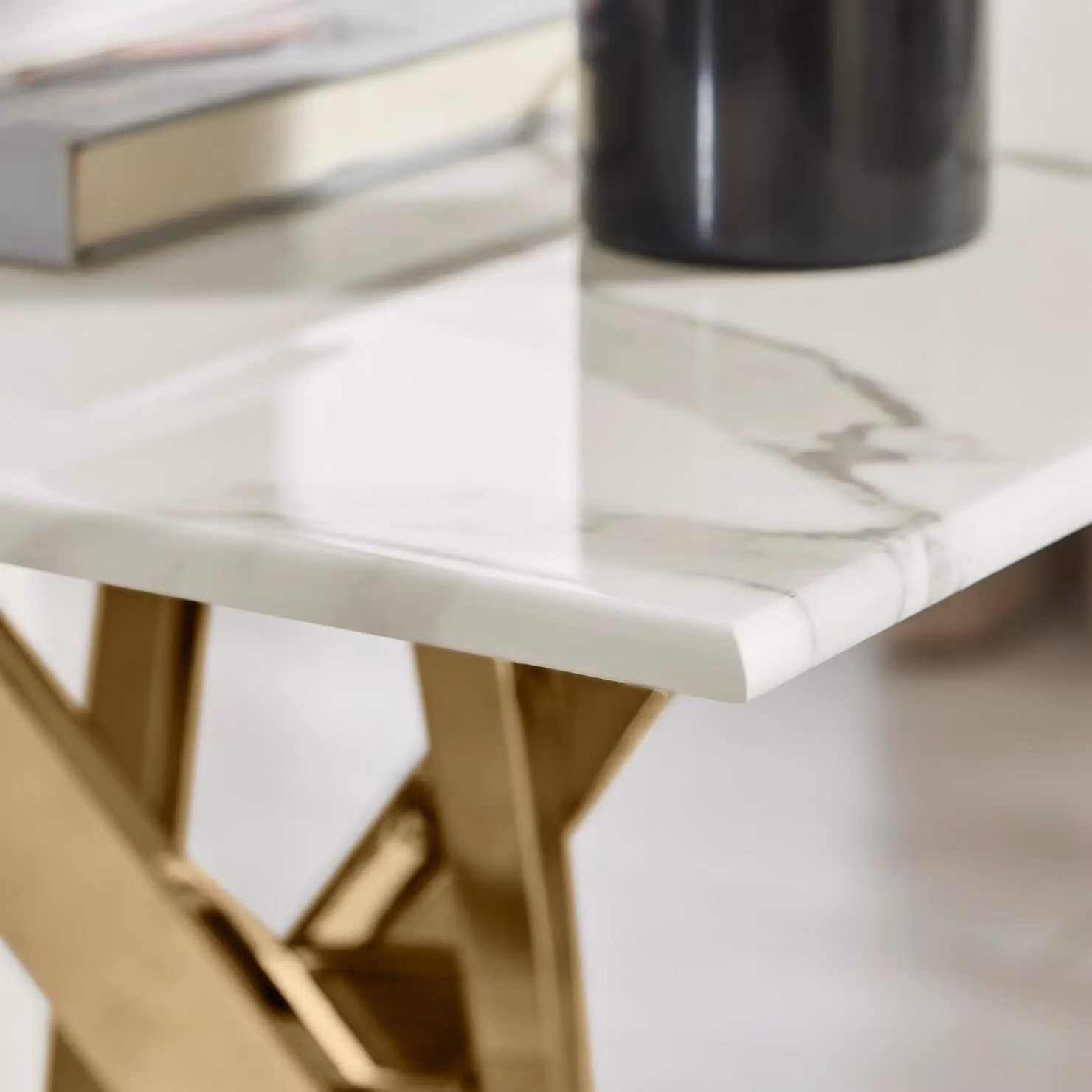 FurnitureboxUK Leonardo Square Marble Effect Glass Top Side Table with Gold Metal Starburst Legs in White – 2