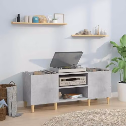 vidaXL Modern Record Cabinet in Concrete Grey, W/D/H: 121 x 38 x 48 cm – 2