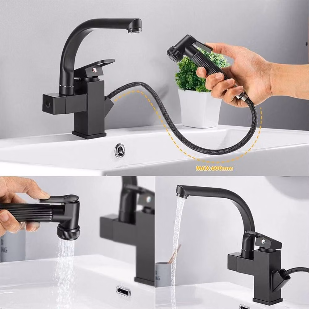 Kelvenix Matt Black Monobloc Kitchen Sink Mixer Tap with Pull Out and Swivel Spout – 3