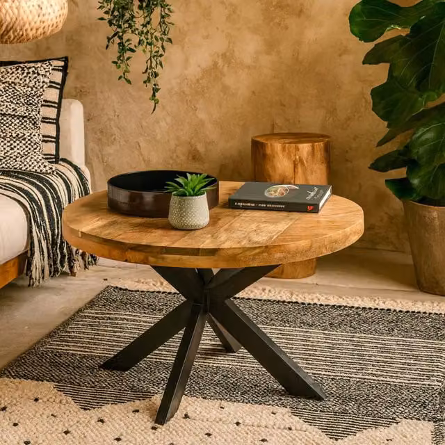 Wyld Haus London Mango Wood Coffee Table in Brown with Industrial Metal Legs, W/D/H: 80 x 80 x 45 cm – 1