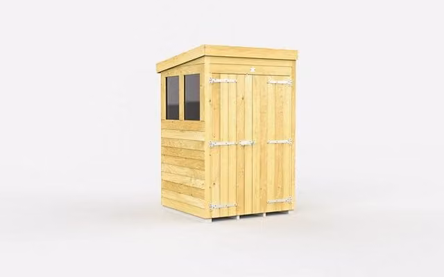 Buttercup Farm Brown Pent Shed with Double Doors and Windows, L118 x W127 x H201 cm
