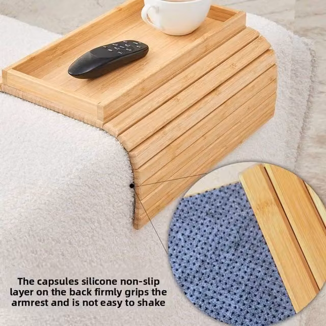 SPETLEK Bamboo Sofa Armrest Tray in Natural Brown