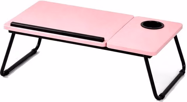 FLAVORA Pink Foldable Laptop Table with Adjustable Tilting Top and Height Adjustment