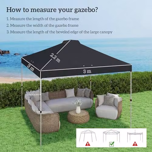 Outsunny Black Pop Up Gazebo Canopy Replacement Cover with UV50+ Protection, W x D: 3 x 3 m – 3