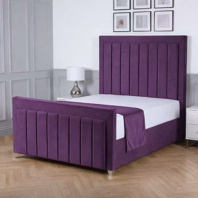 Living Comfort Bedz Elara Super King Upholstered Velvet Gas Lift Storage Bed in Purple