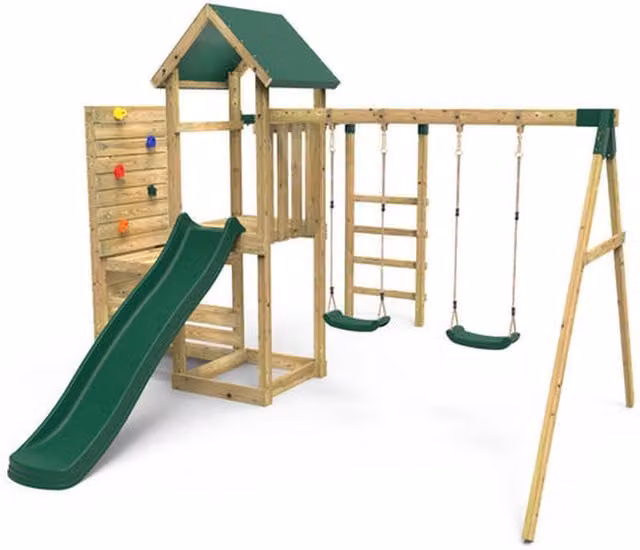 Rebo El Capitan Wooden Climbing Frame with Slide and Swing in Green
