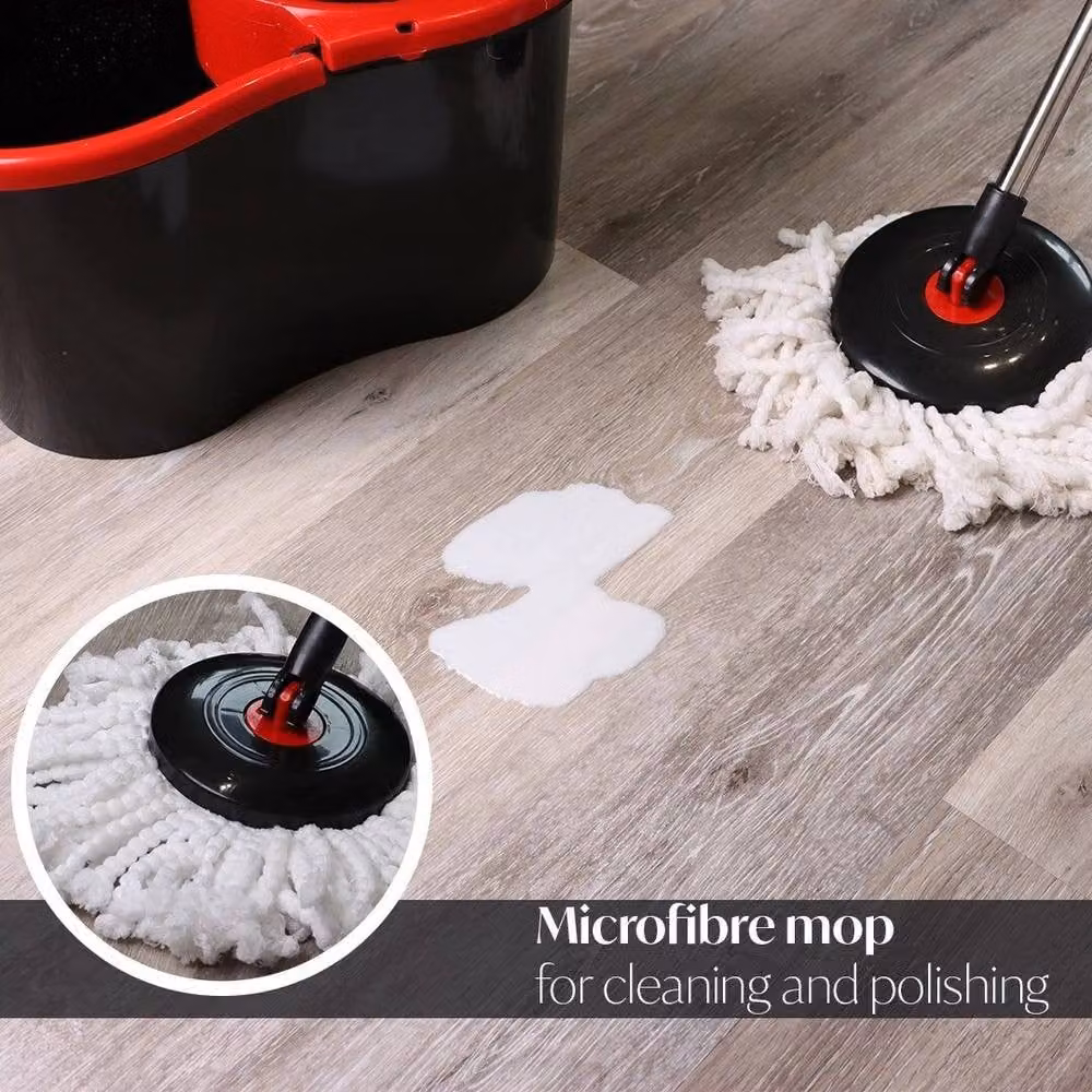 PAWNORA 360 Rotating Spin Mop Bucket Set with 2 Microfibre Heads in Black – 6