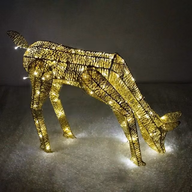 Monstershop Gold Grazing Doe Light Up Reindeer with Ice White LED, Height: 61 cm