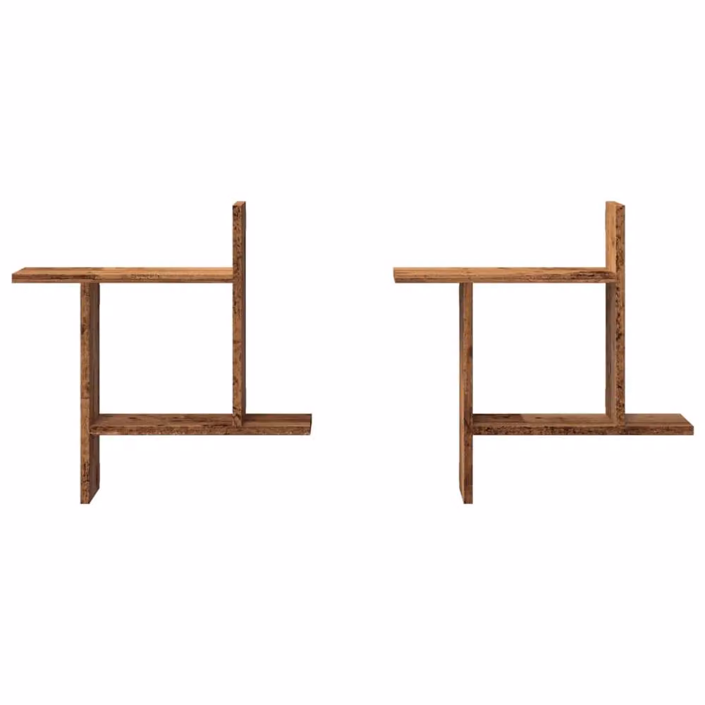 Berkfield Home Set of 2 Durable Wall Mounted Shelves in Brown Old Wood, W/D/H: 50 x 12 x 50 cm – 2