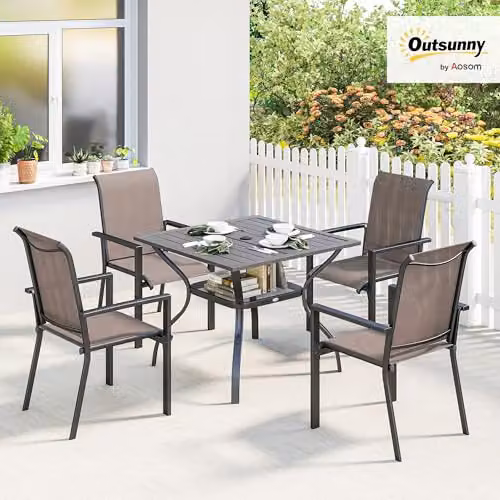 Outsunny 5 Piece Garden Dining Set for 4 with Parasol Hole, Grey – 2