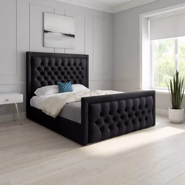 KDMD Sway Upholstered Black Soft Velvet Designer Bed Frame, W/D/H: 140 x 200 cm