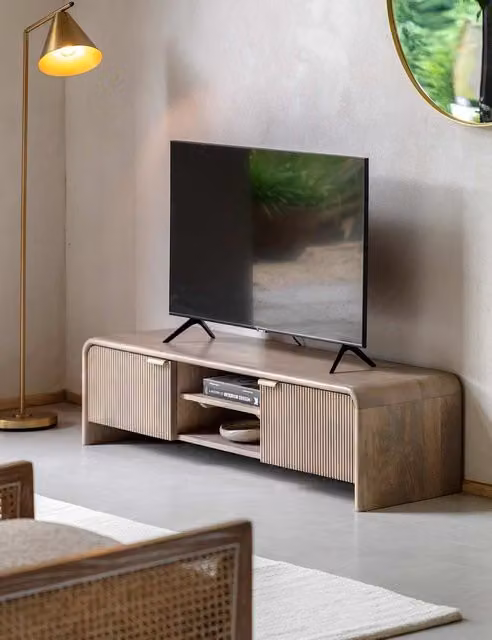 Gallery Direct Colonna Modern Grey and Brown Mango Wood TV Unit