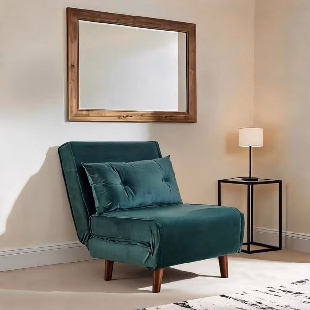 Home Source Morella Mid-Century Velvet Single Folding Sofa Bed with Armrests in Green