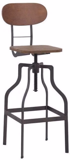 netfurniture Epic Industrial Bar Stool in Brown with Adjustable Height and Wood Seat – 1
